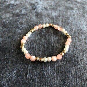 Bead Stretch Bracelet Gold Pink White Stackable